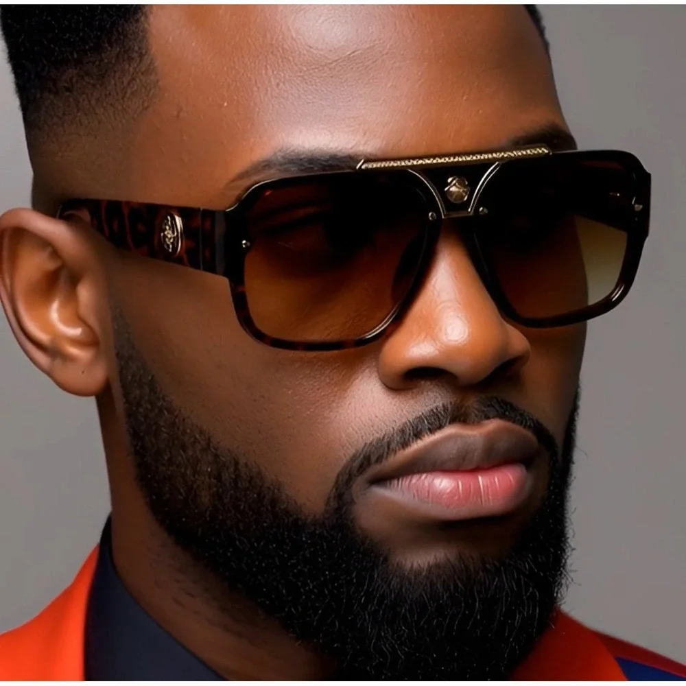 Fashion Men Sunglasses Hip Hop Brown Lens Square Retro Designer UV400 Protect‎